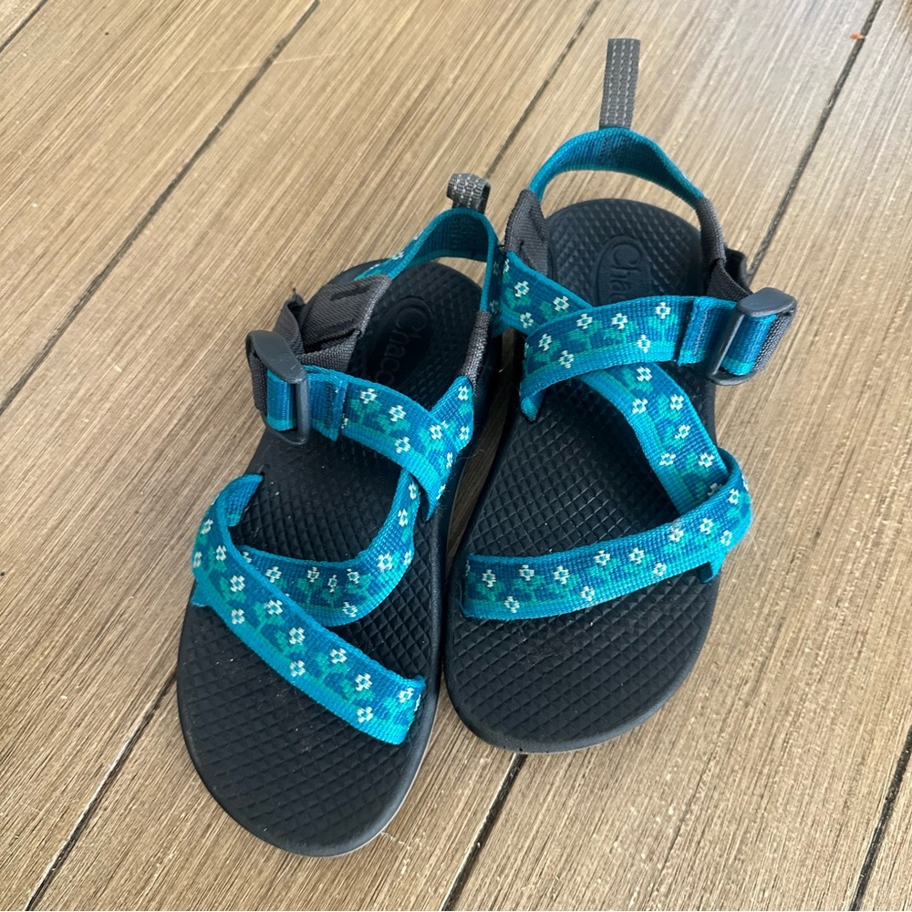 Kids Teal Floral Chacos 12